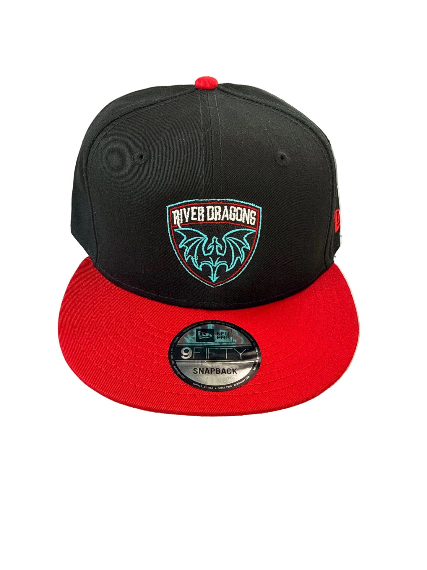 Red/Black River Dragons Shield New Era Flat Bill Snapback