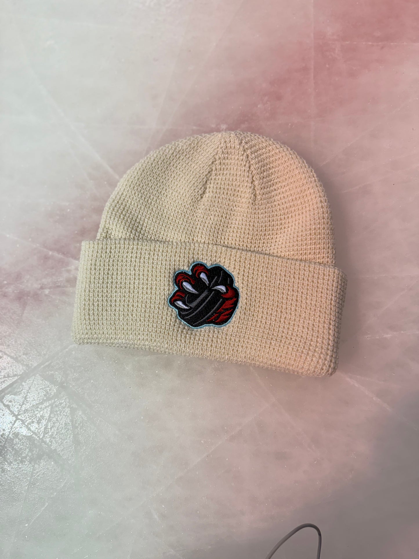 Claw w Puck White Beanie