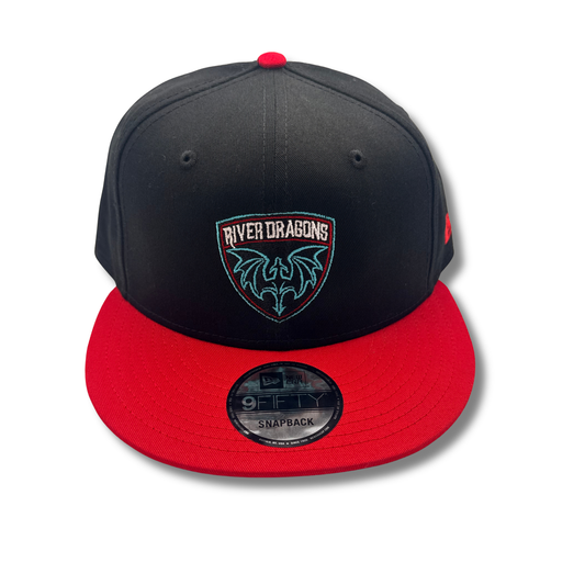 Red/Black River Dragons Shield New Era Flat Bill Snapback