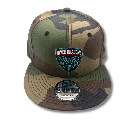 Camo River Dragons Shield New Era Flat Bill Snapback