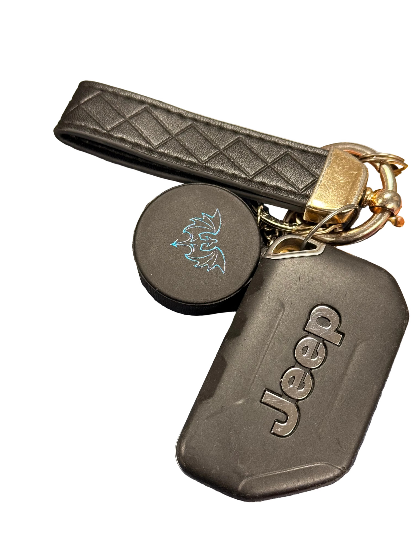 Teal Dragon Hockey Puck Key Chain