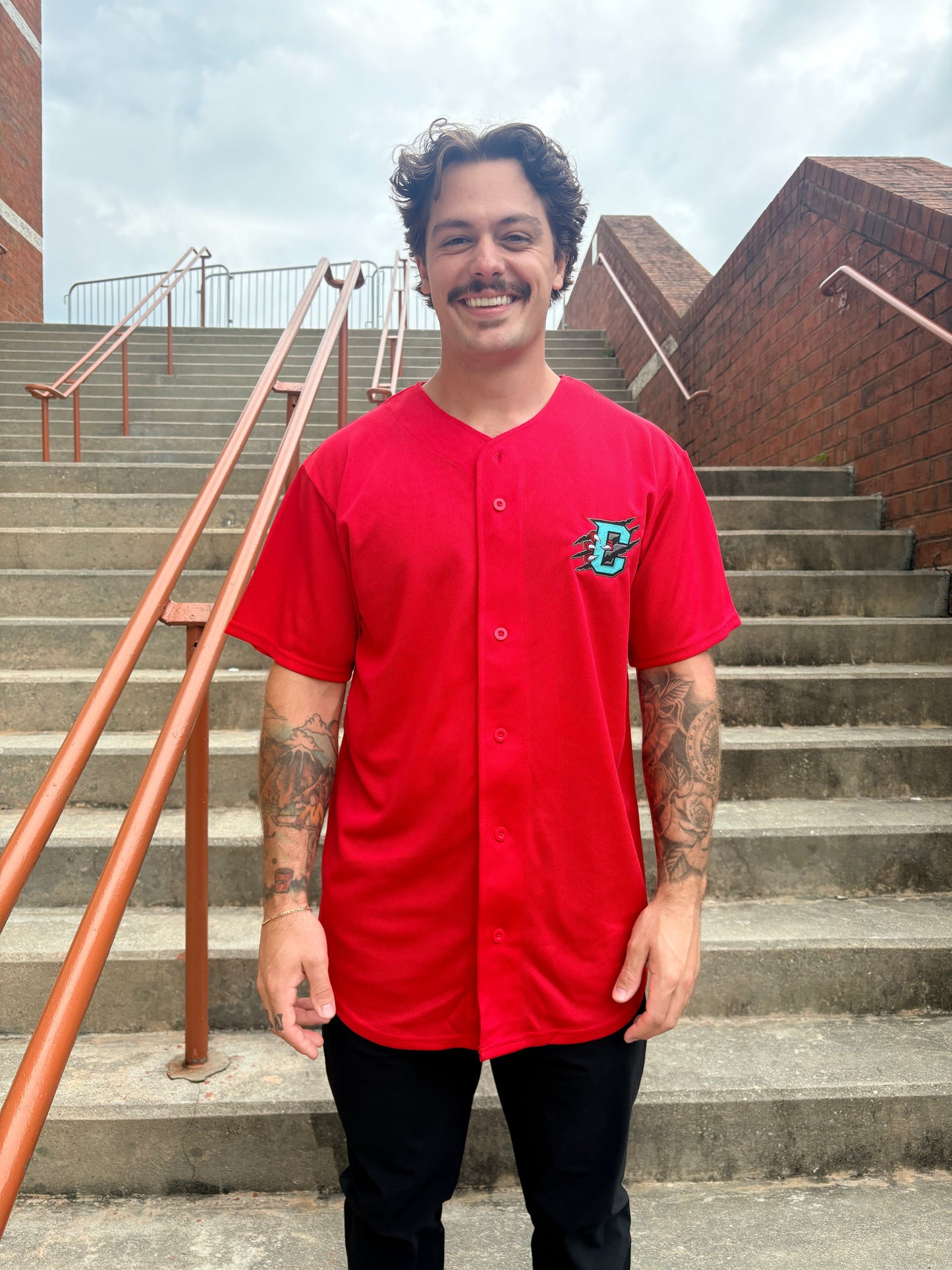 Primary Logo Red Mock Baseball Jersey
