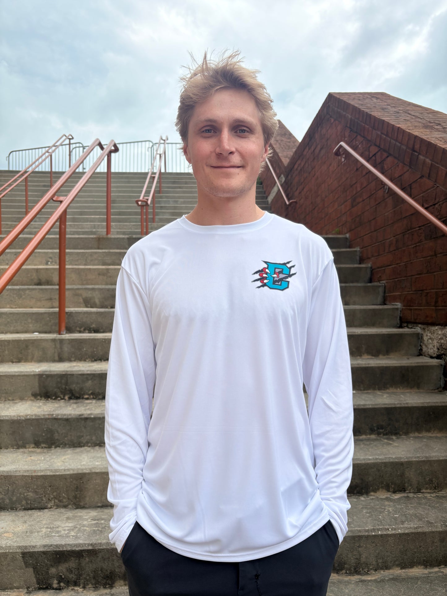 White Performance Long Sleeve Primary Logo